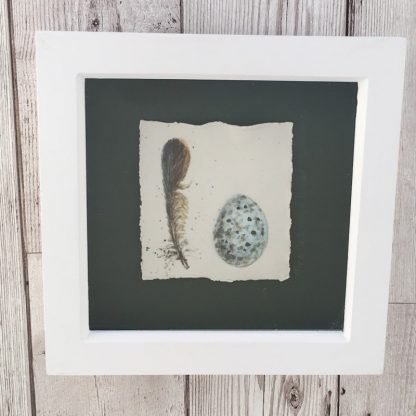 Tree Sparrow egg & feather porcelain box frame