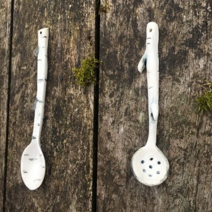 Handmade porcelain spoon/sugar sifter - birch