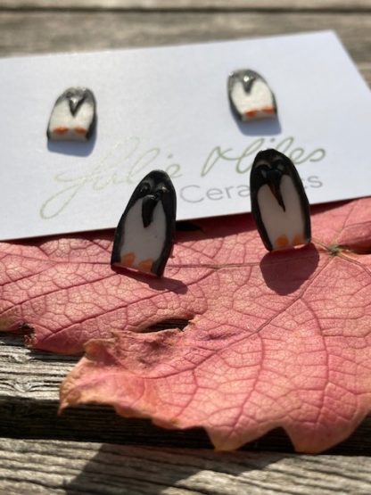 porcelain penguin earrings with sterling silver suds and scrolls - Image 4