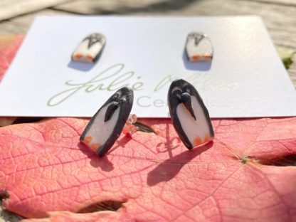 porcelain penguin earrings with sterling silver suds and scrolls - Image 5